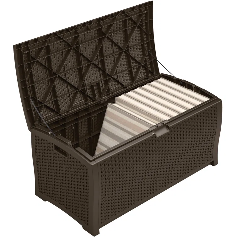 Suncast 99 Gallons Water Resistant Resin Lockable Deck Box in Brown