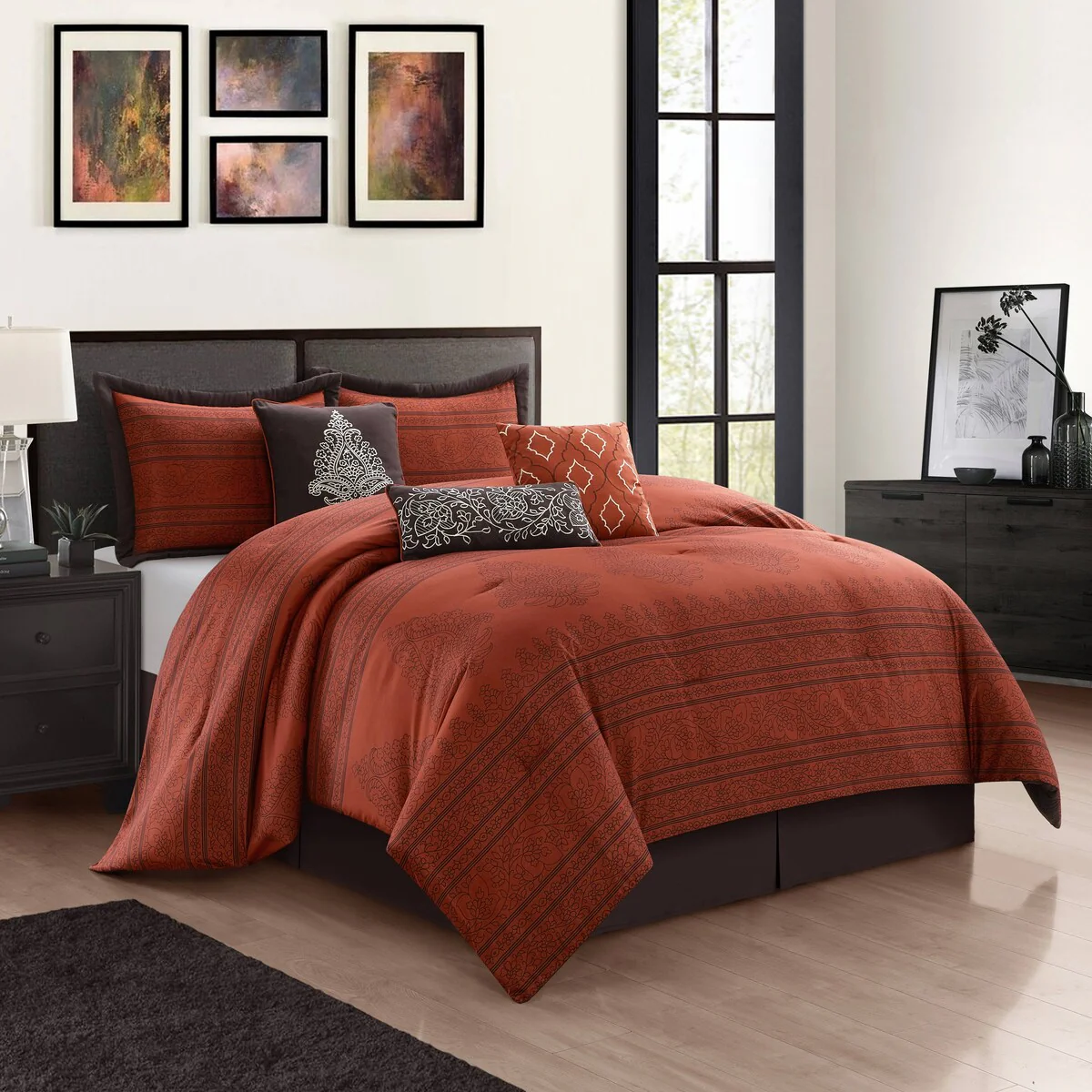 Nanshing Rhea 7 Piece Transitional Damask Comforter Set