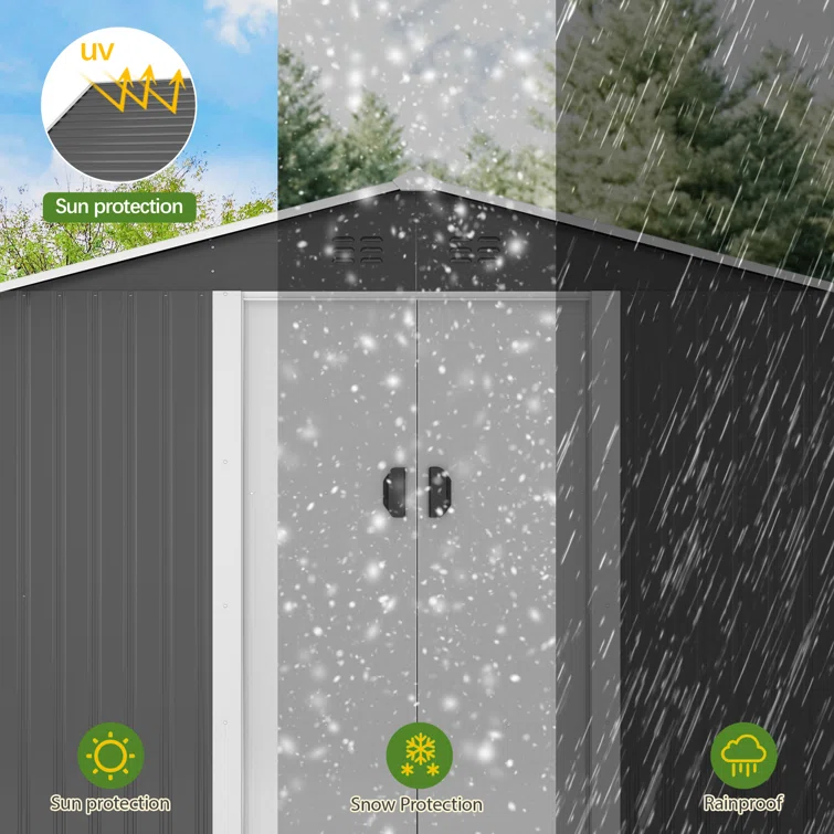 8 ft. W x 6 ft. D Tool Storage Outdoor Storage Shed with  with Lockable Sliding Doors and Vents