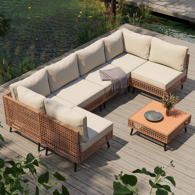 7 Pieces Wicker Sectional Seating Group with Cushions
