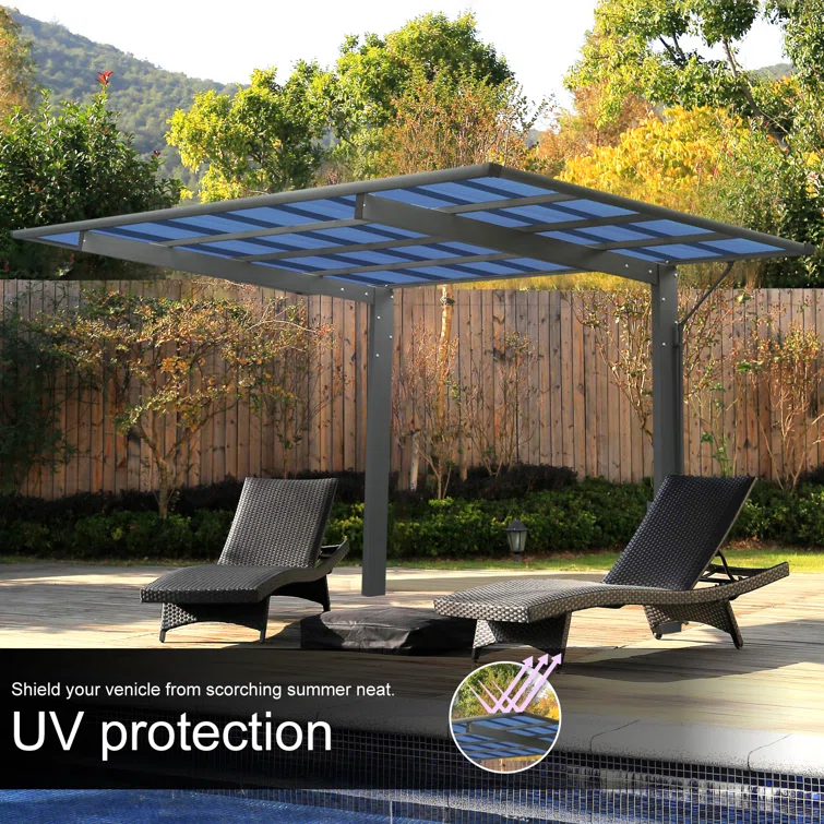 Outdoor Carport, 17.44ft*9ft*11ft Carport Aluminum Metal Frame