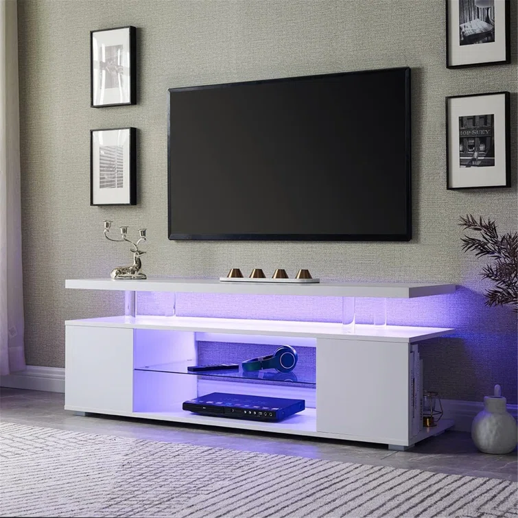 LED TV stand Cabinet, Media Console Table with Large Side Cabinet