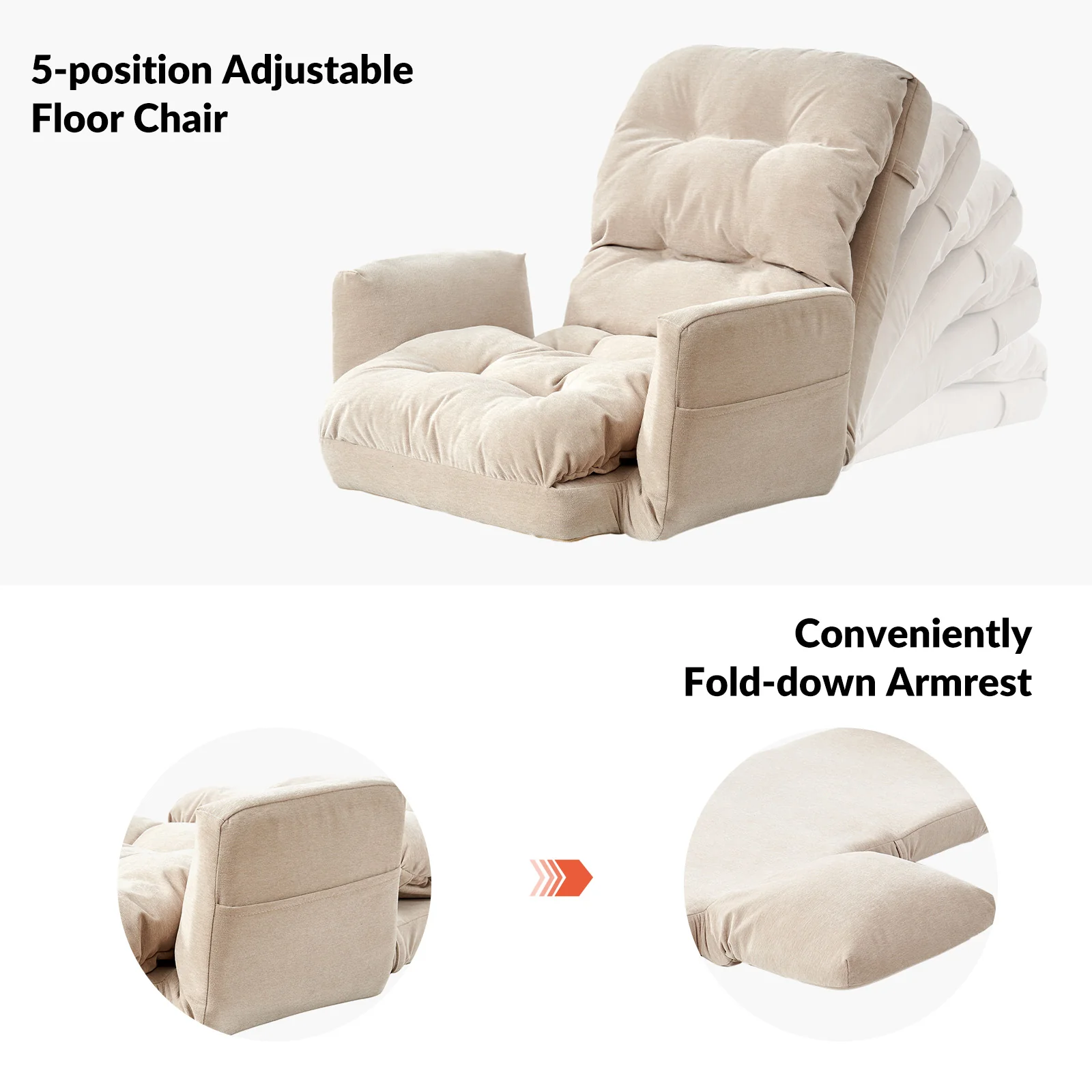 Faustus Reclining Floor Chair with Storage Armrest
