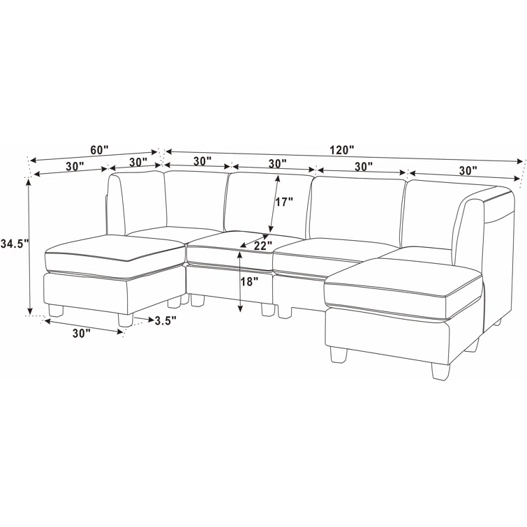 6 - Piece Corduroy Sectional