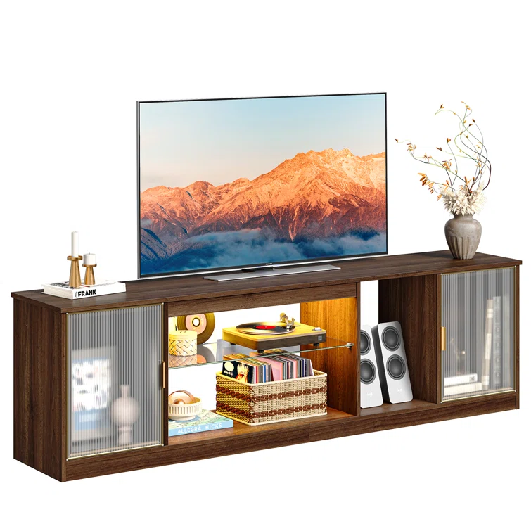 Carlei 70Inch LED TV Stand for 75inch TVs, TV Console with Storage, Media Console with Adjustable Shelf