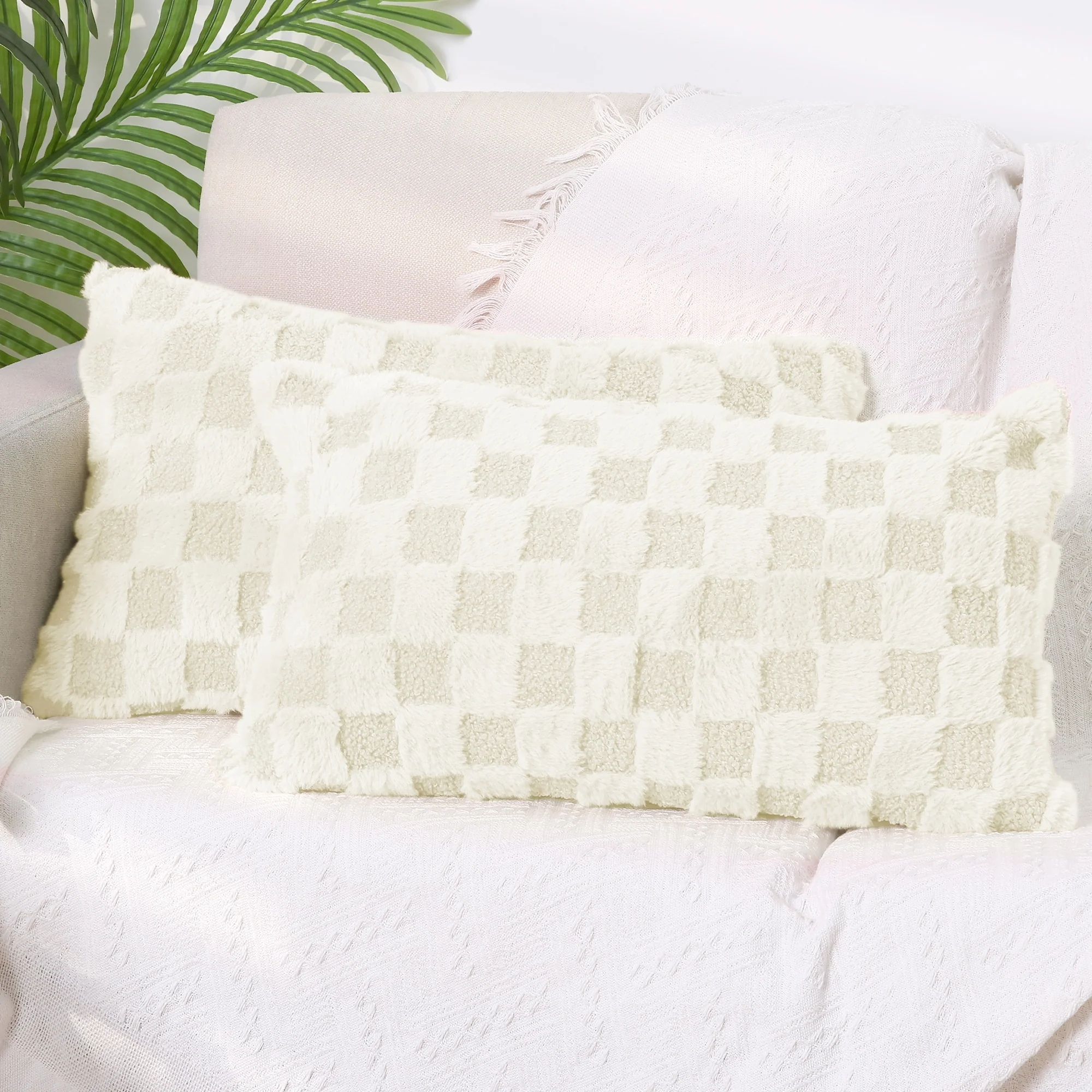 2 Pack Soft Plaid Decorative Throw Pillow Covers Cozy Plush Pillowcase