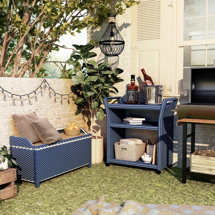 Asheley Wicker Storage Bench with Serving Cart