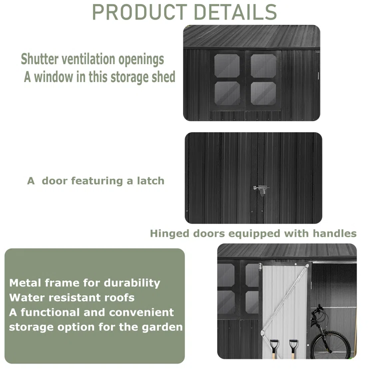 10 Ft X 8 Ft Metal Storage Shed Dark-Grey with Window