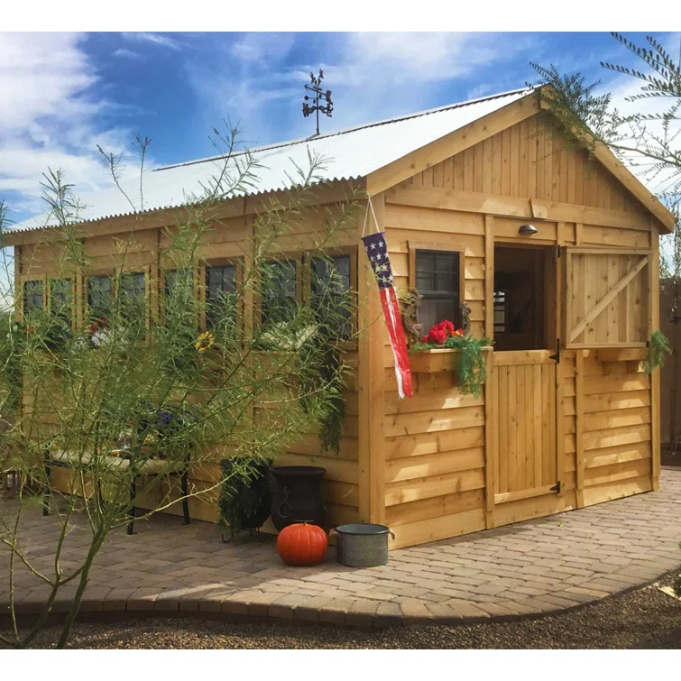 12 ft. W x 16 ft. D Cedar Wood Sunshed Garden Shed with Metal Roof