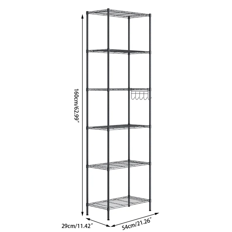 Augustine 6-Shelf Adjustable Storage Shelving Unit Steel Organizer Wire Rack with Hooks, Leveling Feet