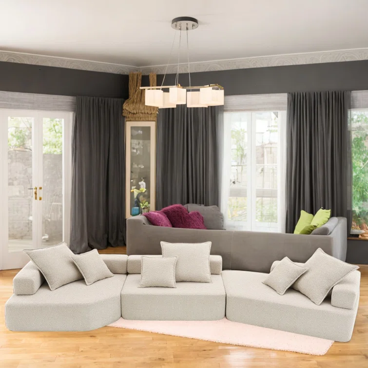 Luxury Oversized Modular Boucle Sofa Set, Convertible Sleeper Couch, Foam-filled Sofa Bed, 3-piece Free Combination For Living Room