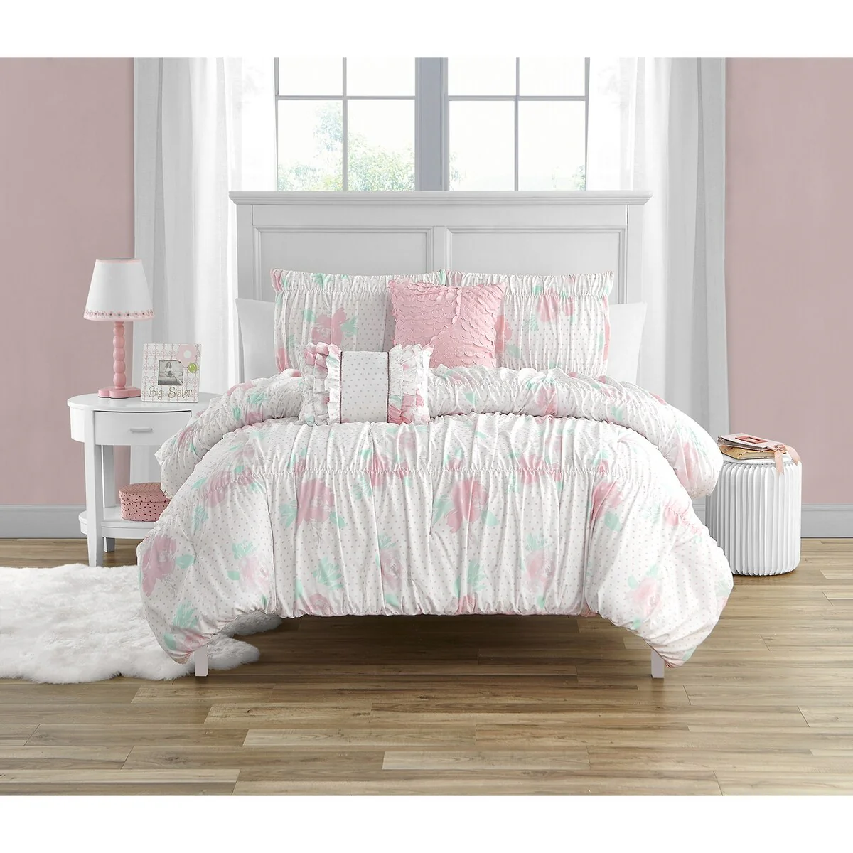 Tabitha Smocked Floral Ultra-soft Microfiber Comforter Set with Soft Pillows