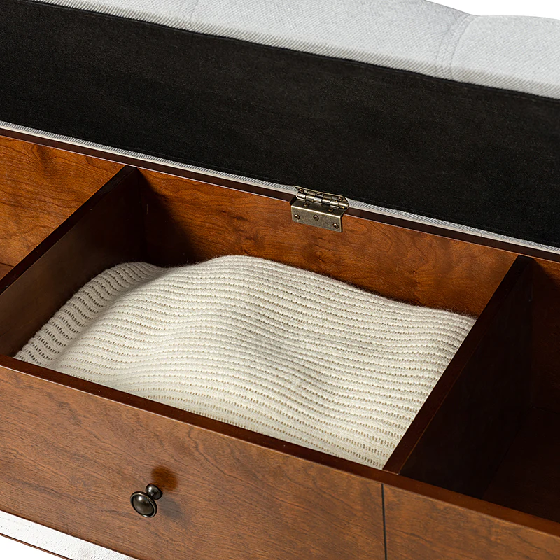 Cherry Upholstered Flip Top Storage Bench