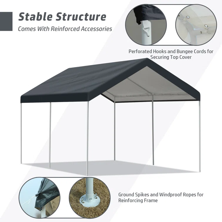 10 ft. W x 20 ft. D Metal Portable Garage Shed