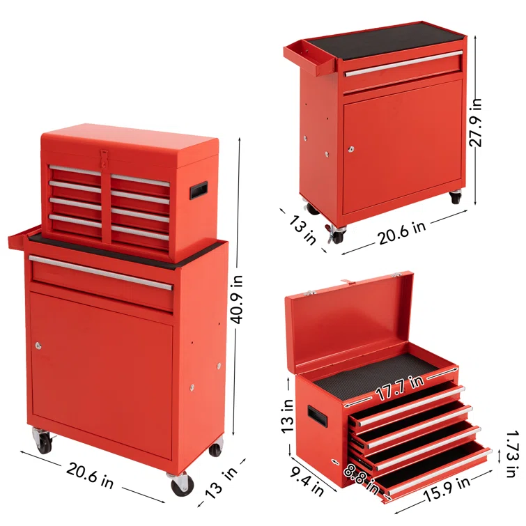 Boaman 5-Drawer Steel Tool Chest Set 2 Piece Combination Rolling Garage Storage Box