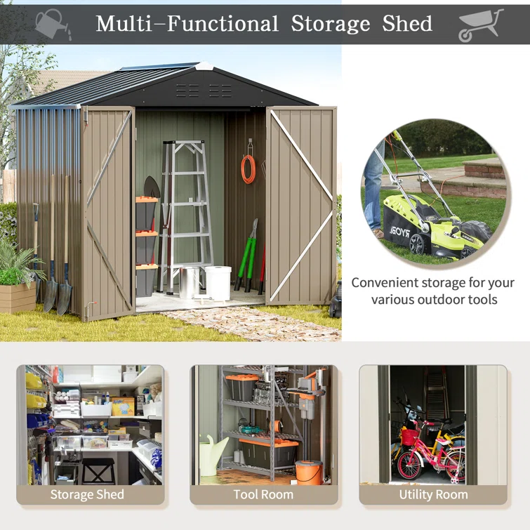 Outdoor 8 ft. W x 6 ft. D Metal Storage Shed