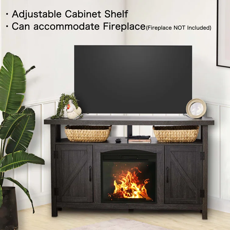 Nasho Farmhouse Corner TV Stand with USB Ports and Outlet Fit for TVs up to 60