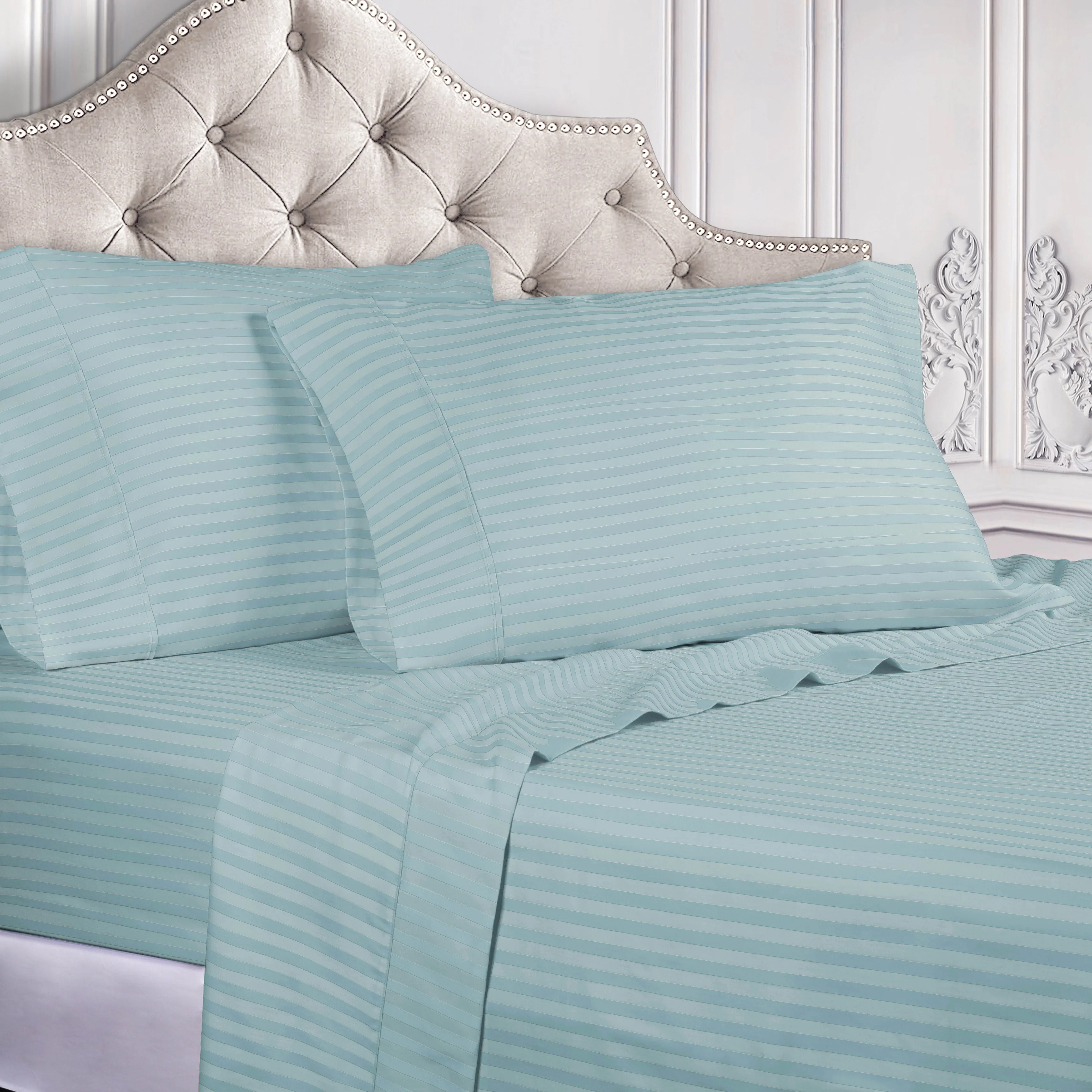 Superior Egyptian Cotton 300 Thread Count Stripe Deep Pocket 4 Piece Bed Sheet Set