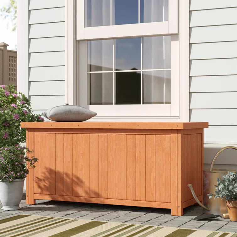 Leisure Season 50'' W 67 Gallons Water Resistant Solid Wood Solid Wood Harvested From The Cypress Tree Family With Decay Resistance Similar To Western Red Cedar Deck Box in Medium Brown