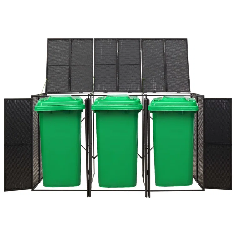 vidaXL Bin Store Outdoor Trash Can Storage Triple Wheelie Bin Shed Poly Rattan