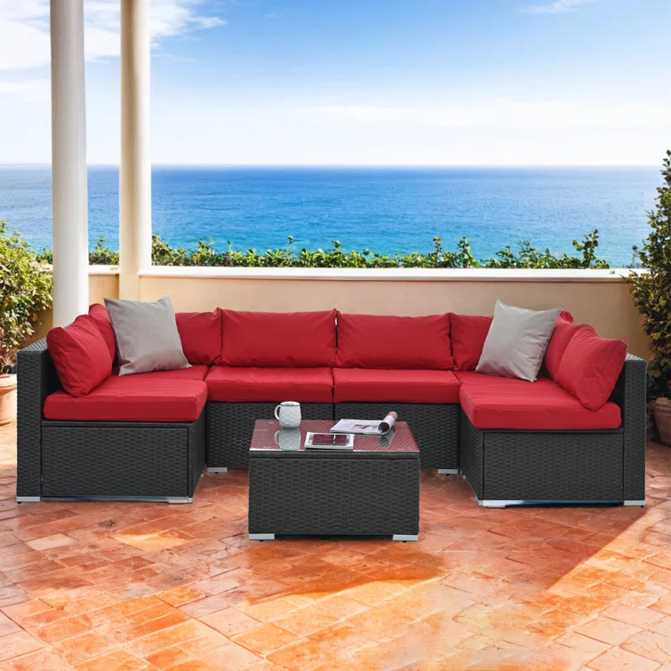 Drystal 6 Pieces Wicker Outdoor Patio Sectional with Coffee Table<!-- --> <!-- -->(Set of 100)