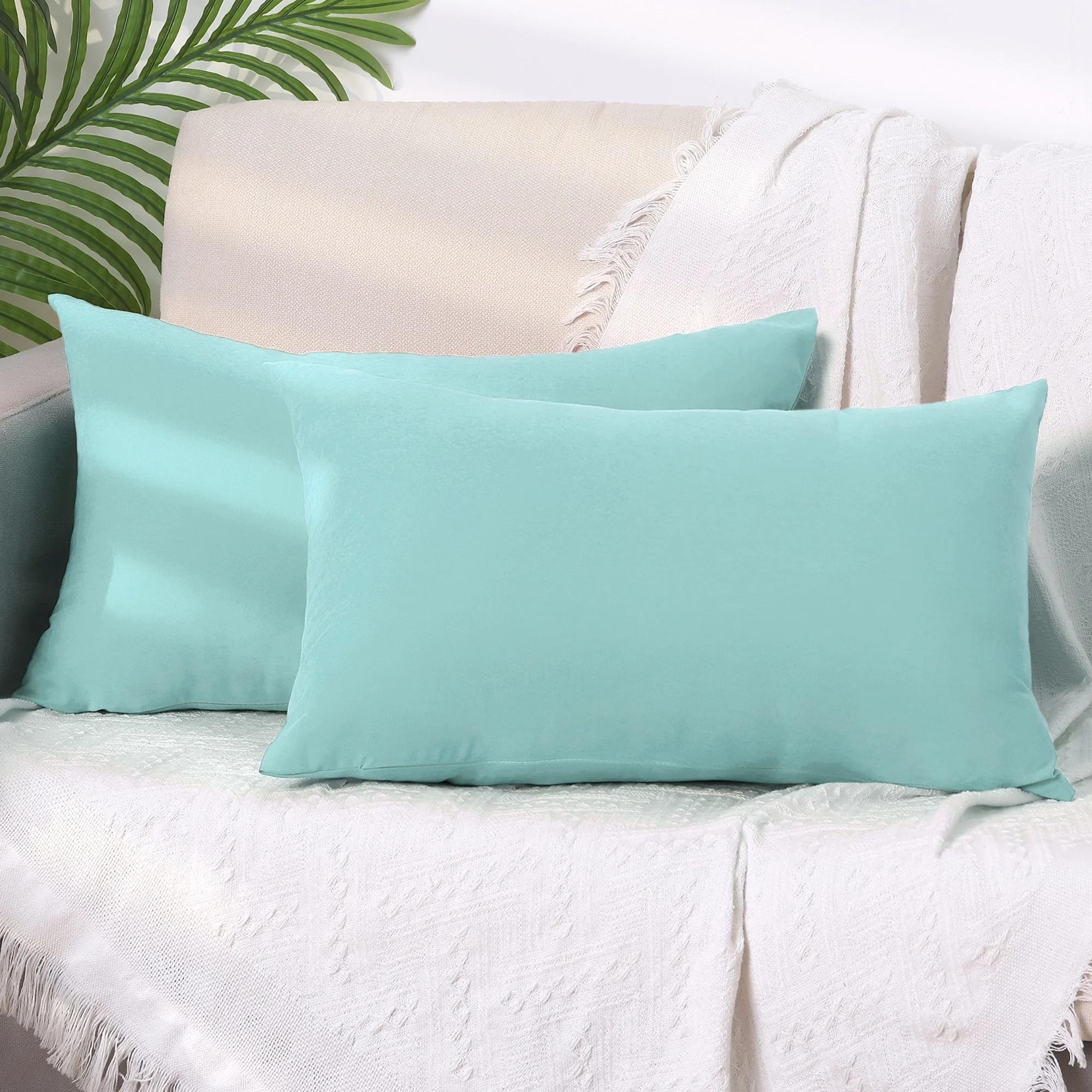 1 Pair Solid Color Pillowcases with Hidden Zipper for Bed, Sofa, Chair