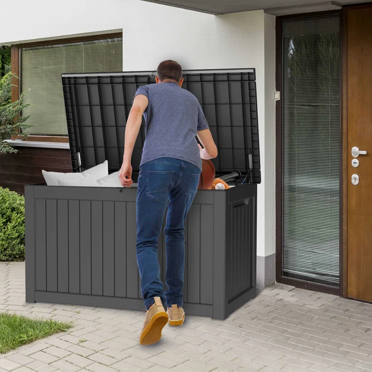 Cypress Backyard 57.5'' W 230 Gallons Water Resistant Polyester Lockable Deck Box in Black