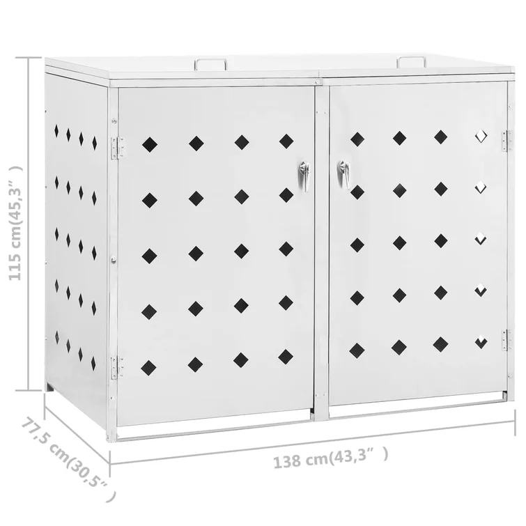 VidaXL Double Wheelie Bin Shed 63.4 gal Stainless Steel