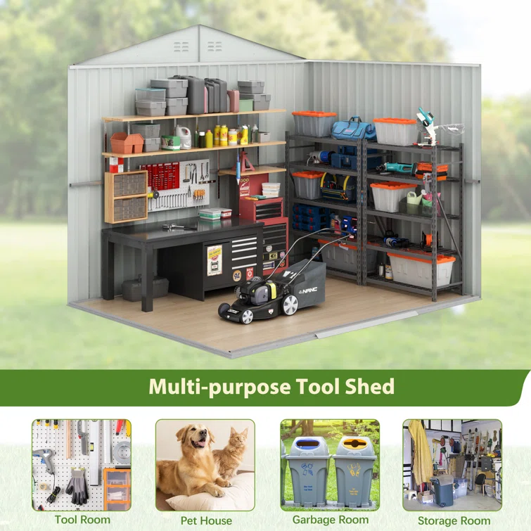 8 ft. W x 6 ft. D Tool Storage Outdoor Storage Shed with  with Lockable Sliding Doors and Vents