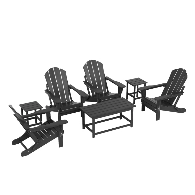 Shavon 7-Piece Outdoor Patio Adirondack Chair And Coffee Table, End Table Conversation Set