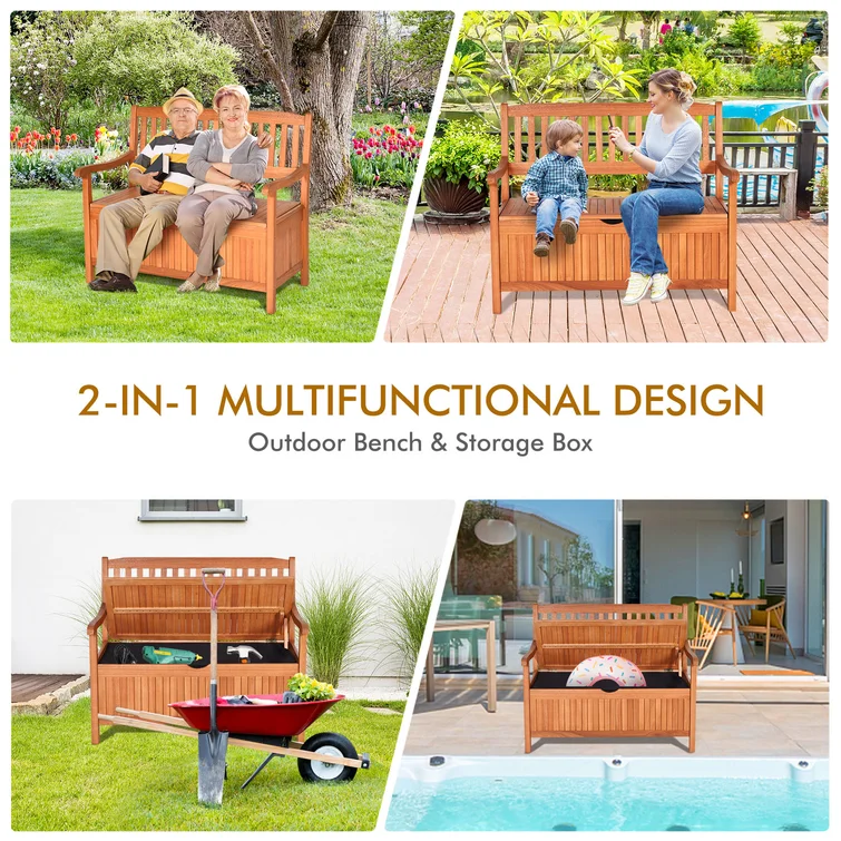 Topbuy 42'' W 33 Gallons Water Resistant Solid Wood Eucalyptus Storage Bench in Natural