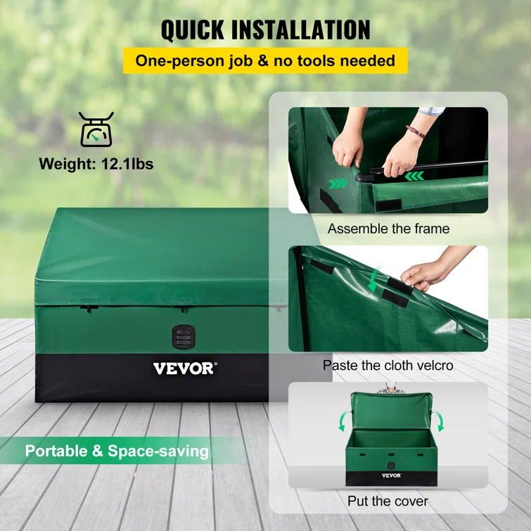 VEVOR 48'' W 100 Gallons Water Resistant Polyethylene Plastic Deck Box in Green/Black