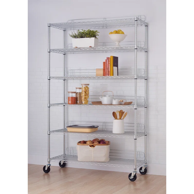 48" W x 18" D x 72" H 6 Tier Wire Shelving with Backstands and Wheels