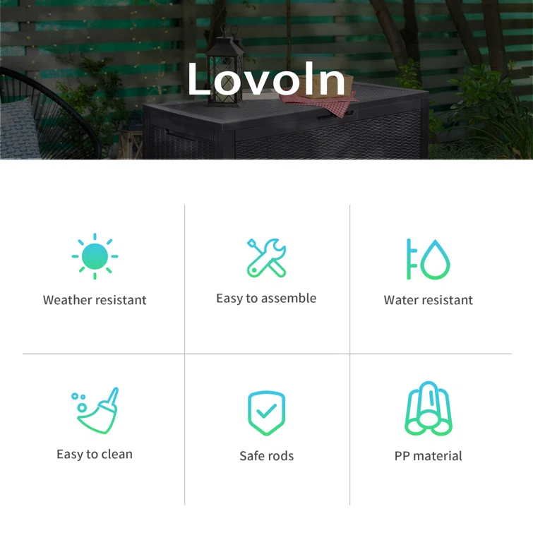 Lovoin 100 Gallons Gallon Water Resistant Resin Lockable Deck Box Without Cushion