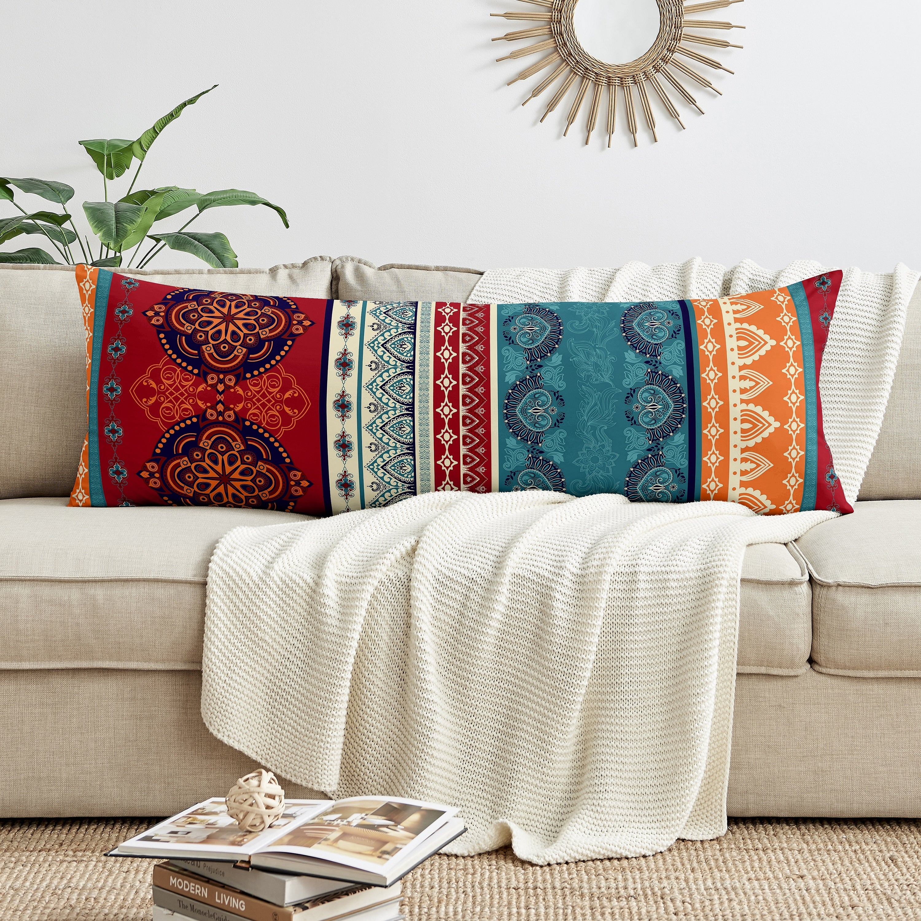 Sweet Jojo Designs Boho Chic Mandala Body Pillow Case Pillow Not Included Red Blue Bohemian Colorful Vintage Retro Tribal Luxury
