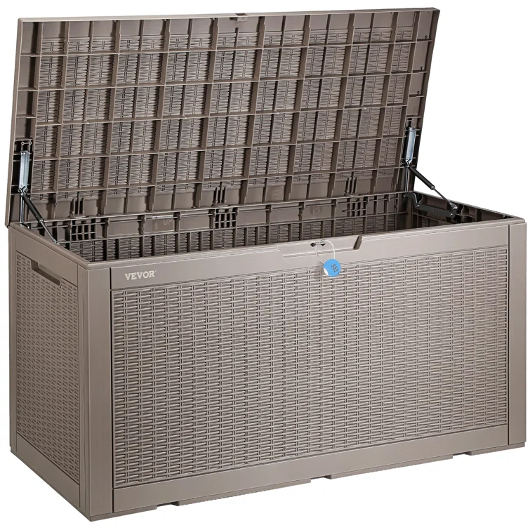 VEVOR 48'' W 100 Gallons Water Resistant Polypropylene Lockable Deck Box in Brown