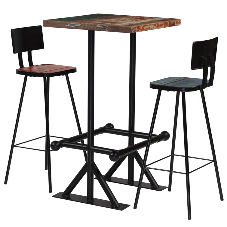 Bar Table and Chair Set Kitchen Table Solid Reclaimed Wood Multicolor