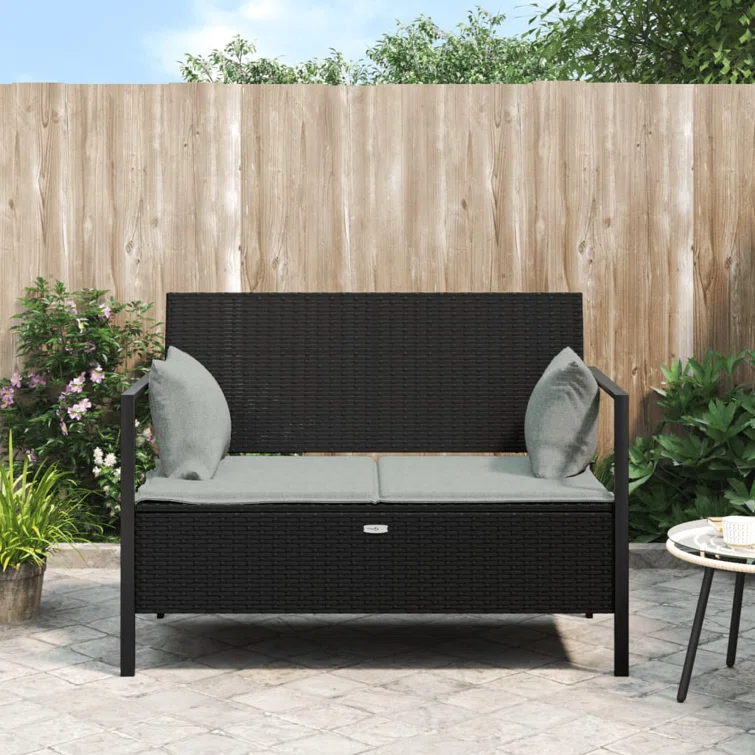 2-Seater Patio Bench with Cushions  Poly Rattan
