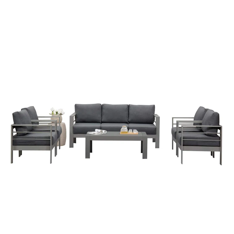 6-Piece Aluminum Patio Conversation Set With Cushions