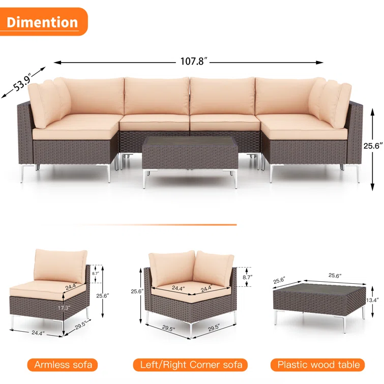 Quadrell 6 - Person Outdoor Wicker Patio Conversation Furniture Set with Optional Fire Pit Table