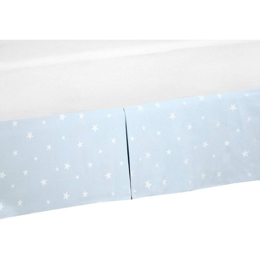 Light Sky Blue Star Cotton Bed Skirt Jacquard Pleated for Kids/Boys/Girls Dust Ruffle with Split Corners, Tailored 16