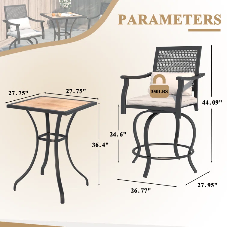 Jilyn 2 - Person Square Outdoor Dining Set with Cushions