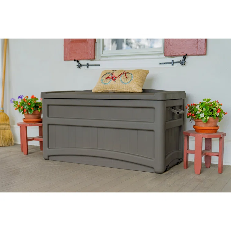 Suncast 73 Gallon Water Resistant Deck Box in Stoney