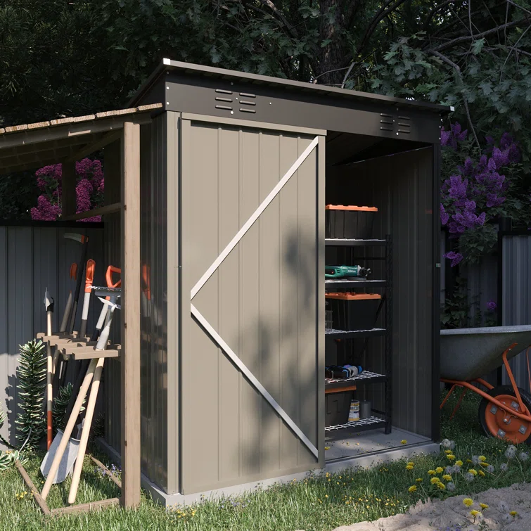 5 ft. W x 3 ft. D Metal Shed For Tool Storage House With Slopped Roof And Lockable Door Patio Garden Backyard