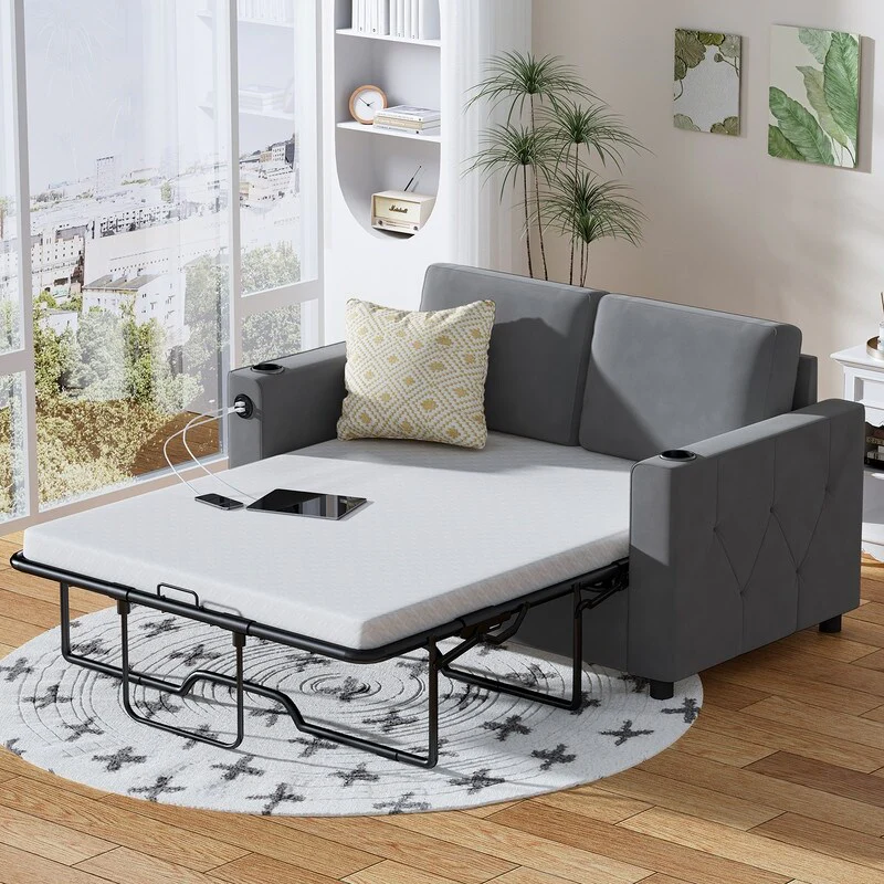 Mixoy Pull Out Sofa Bed,Sleeper Sofa Couch with Memory Foam Mattress,Cup Holder,USB,Pull Out Couch Bed
