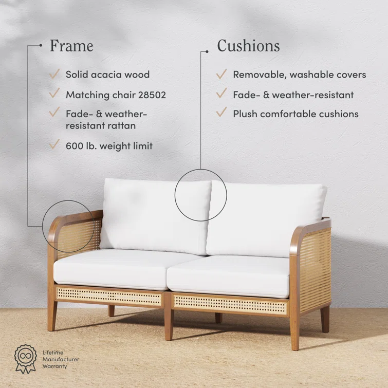 4-Piece Conversation Patio Set, Bohemian Wooden Outdoor Loveseat And Chairs With Cushions