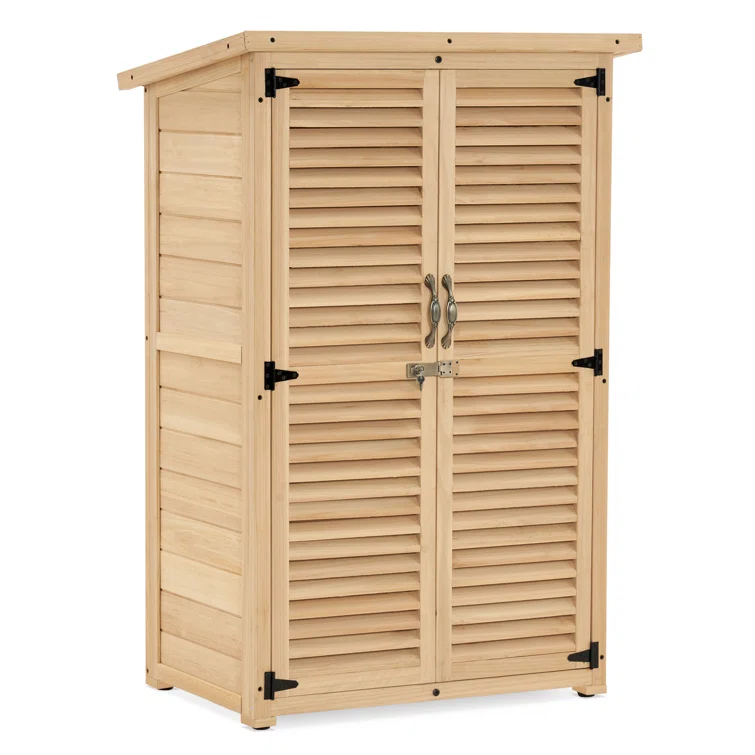 Outdoor Wooden Storage Cabinet,Garden Tool Shed with Latch and Double Doors