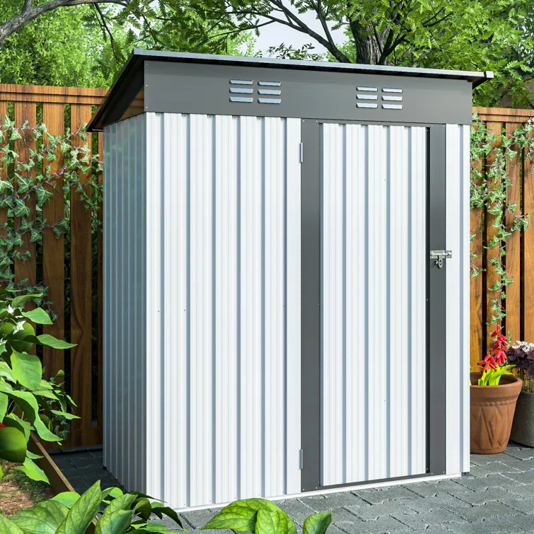 Thanaddo Alcazar 5.4ft x 2.8ft Metal Outdoor Storage For Tool Storage Lockable Garage Shed Gray