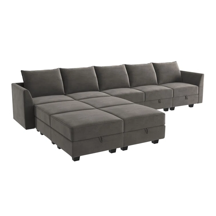 Sabira Velvet Reversible Modular Sofa & Chaise with Ottoman