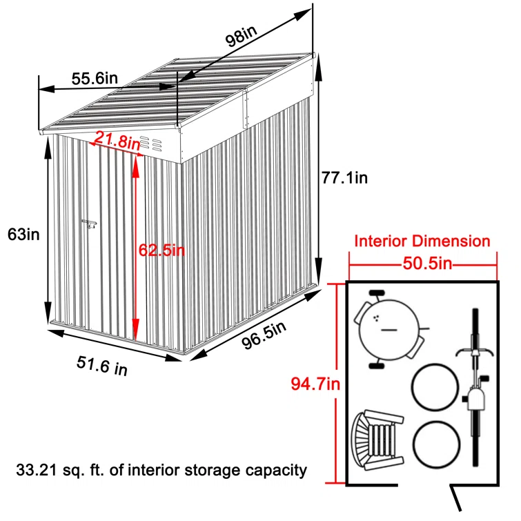 Metal Lean-to Storage Shed Multiple Sizes